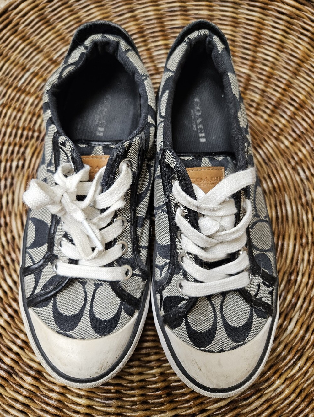 Coach Barrett Signature Sneakers Black Canvas Low Top Casual Logo Size 6
